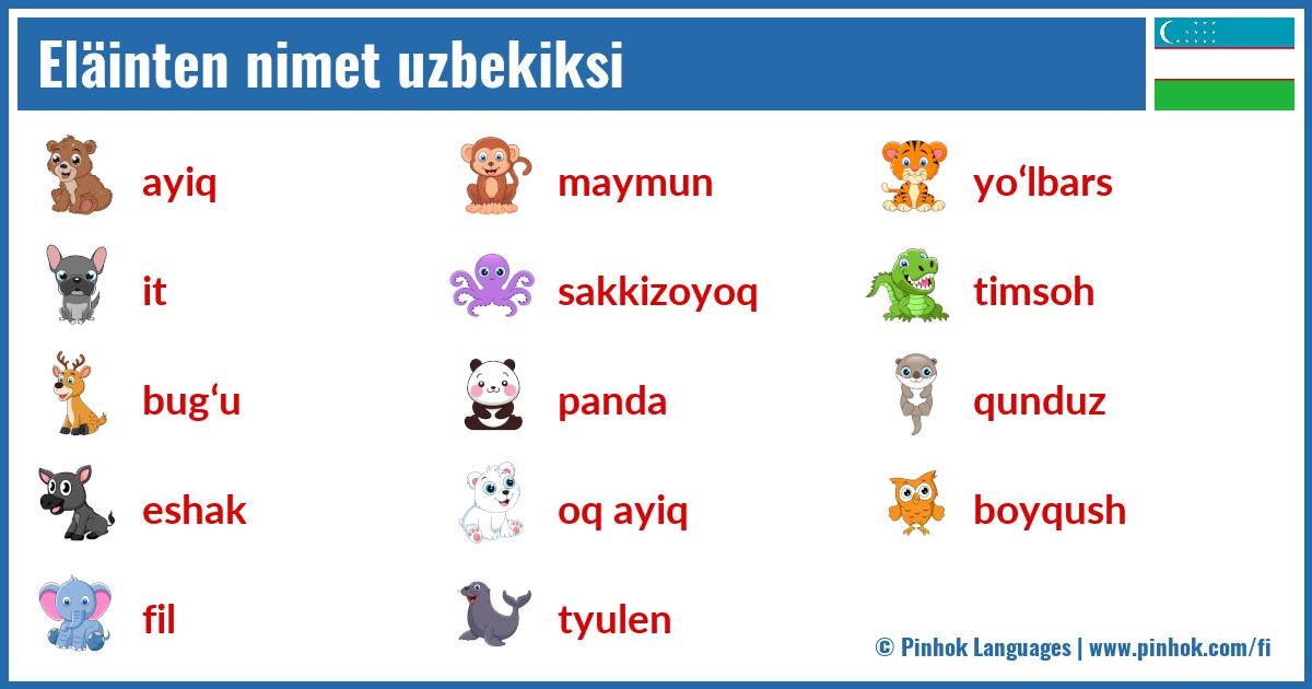 Eläinten nimet uzbekiksi