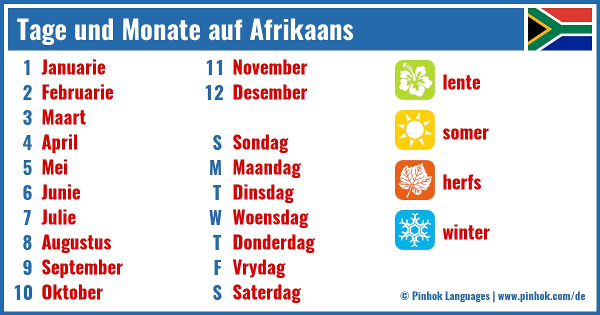 Tage und Monate auf Afrikaans