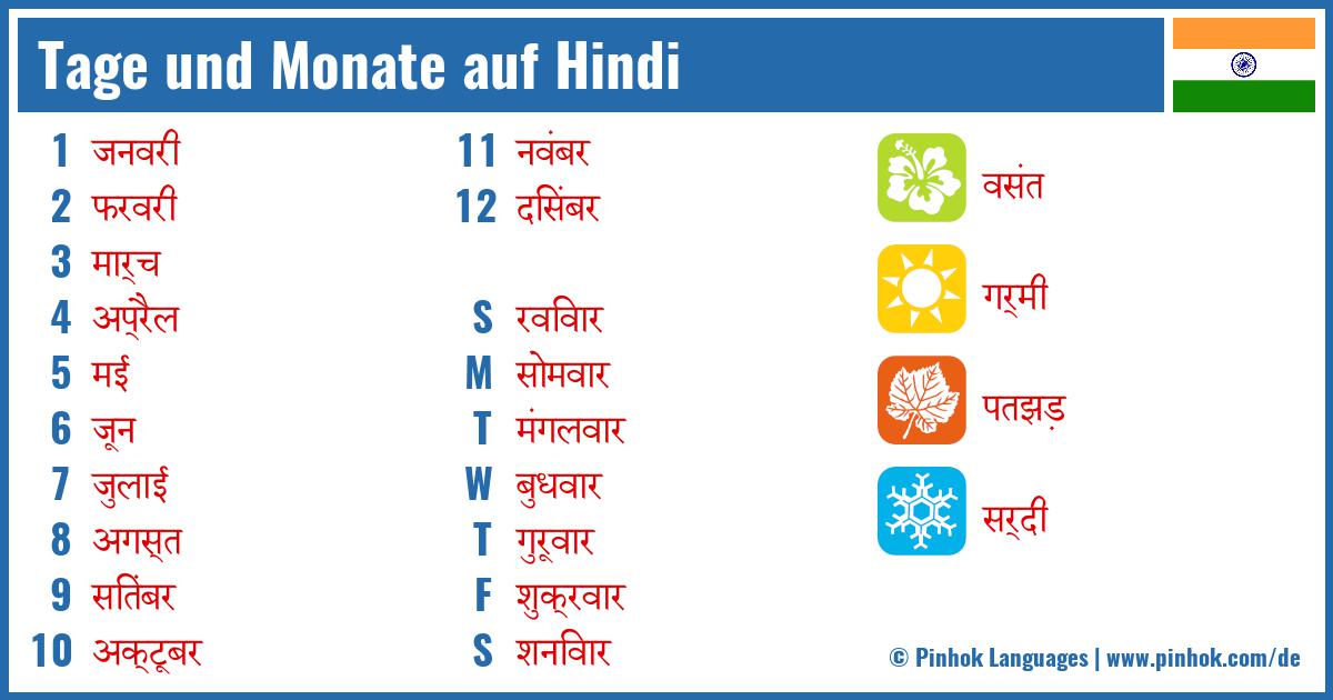 Tage und Monate auf Hindi