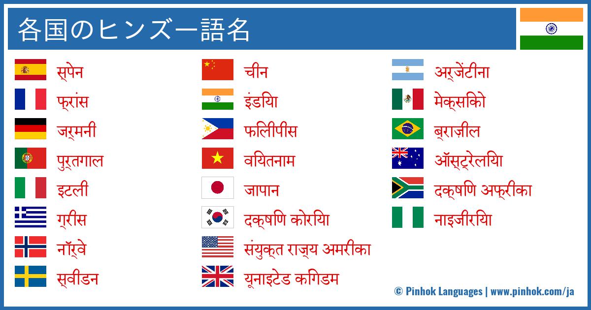 各国のヒンズー語名