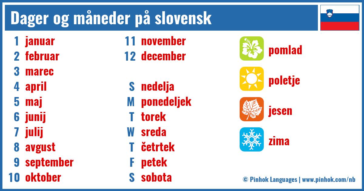 Dager og måneder på slovensk