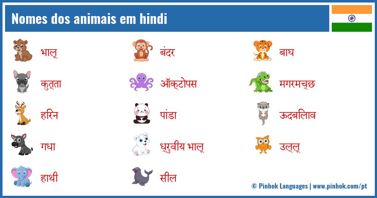 Nomes dos animais em hindi