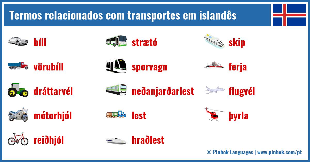 Termos relacionados com transportes em islandês