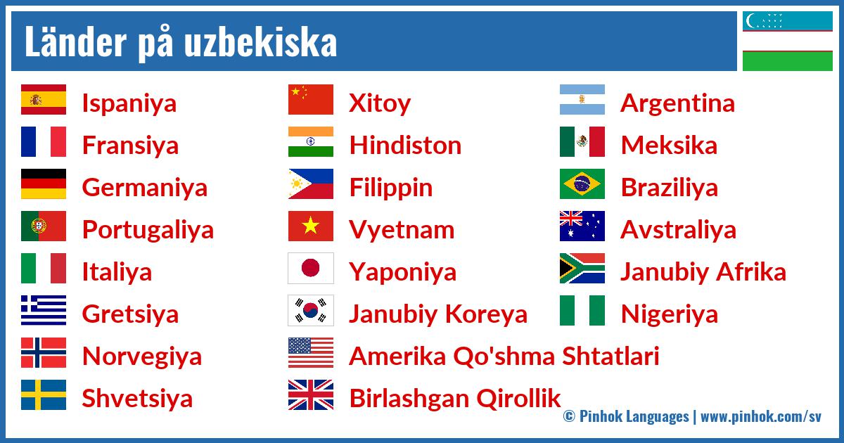 Länder på uzbekiska